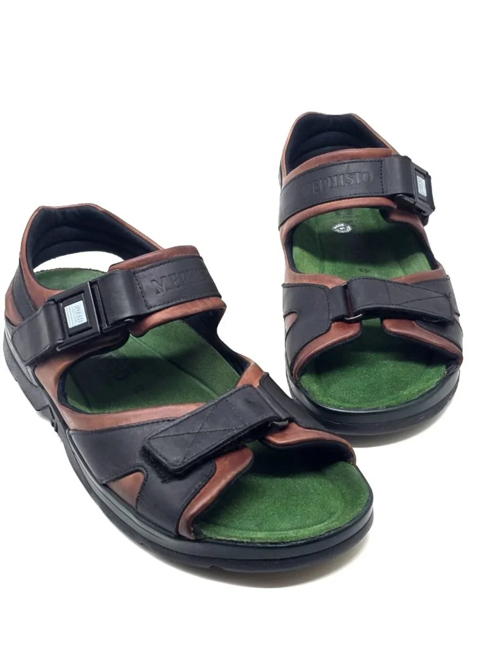 Mephisto Shark Smooth Leather Brown Black Sandals Men's Size US 9 EU 43